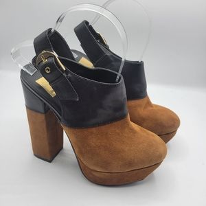 Dolce Vita Joanna Brown Suede/Black leather platform Clogs
